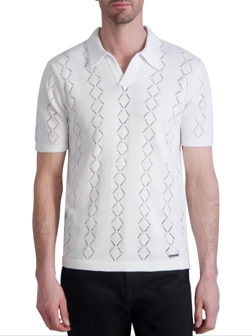 Karl Lagerfeld Mens Johnny Collar Knit Polo Short Sleeve Top